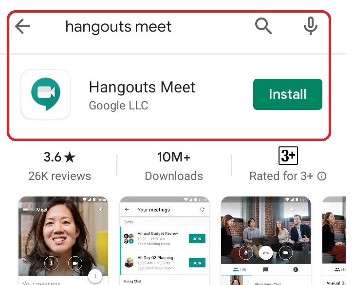 Install Google Hangouts Meet app